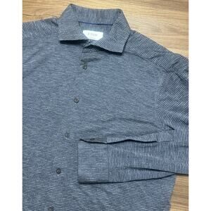 ETON Contemporary Fit Stretch Button Front Dress Shirt Dark Gray Men's Sz 16 1/2
